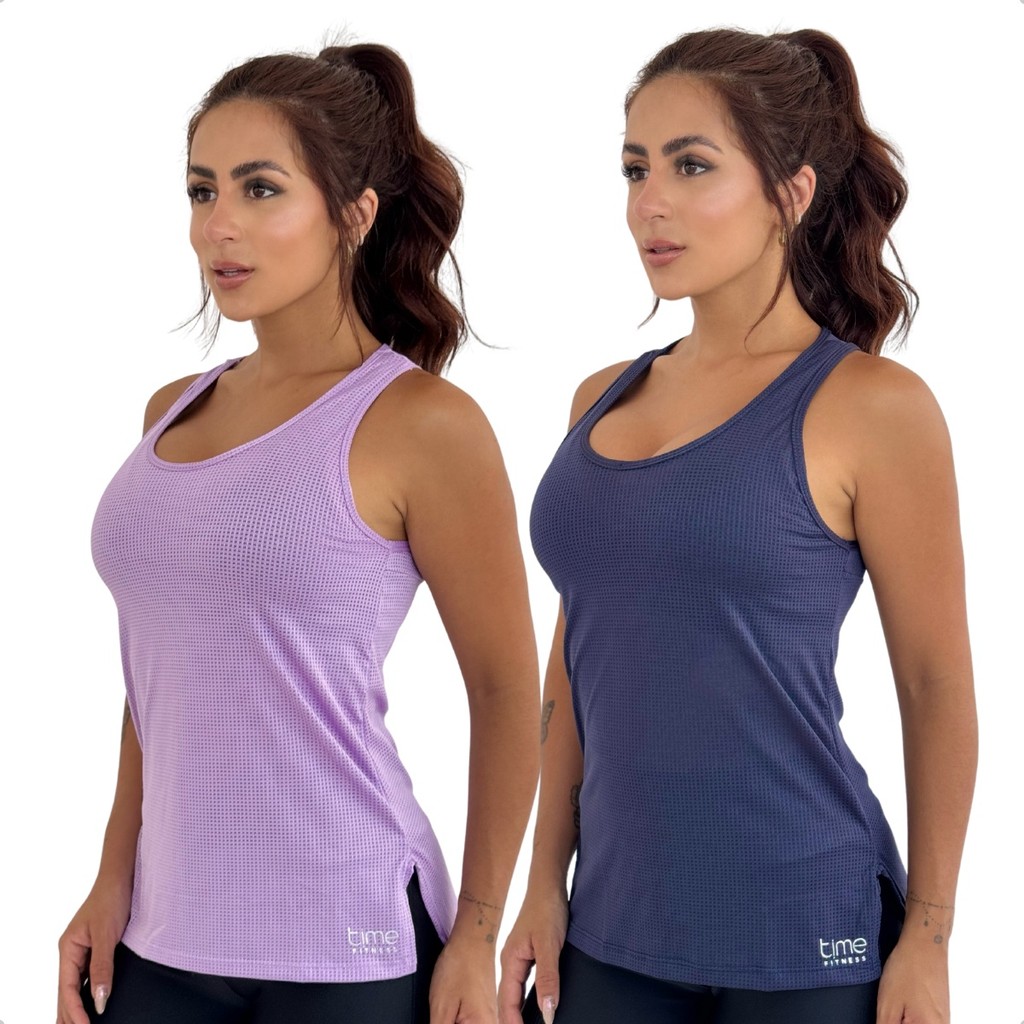 Kit 2 Regata Academia Feminina Dry Fit Tapa Bumbum Tela Furadinha Fitness Malhar Yoga Corrida Verão