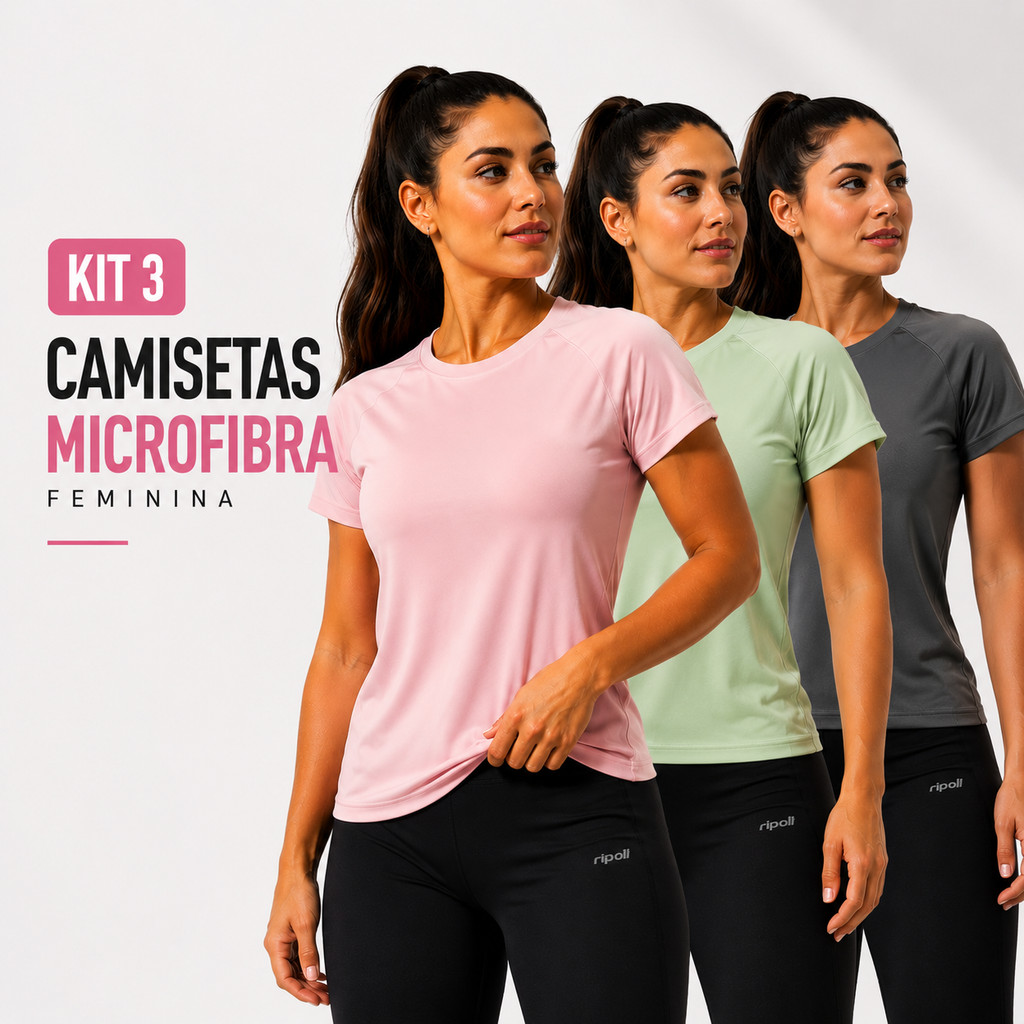 Kit 3 Camiseta Academia Feminina Dry Fit Treino Camisa  Blusa Caminhada Corrida Veráo yoga Tecido respirável leve