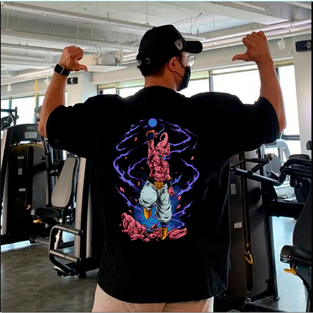 Camiseta Oversized Premium Vilão Rosado Energia Cósmica Estampa Anime Power Gym Dragon Geek