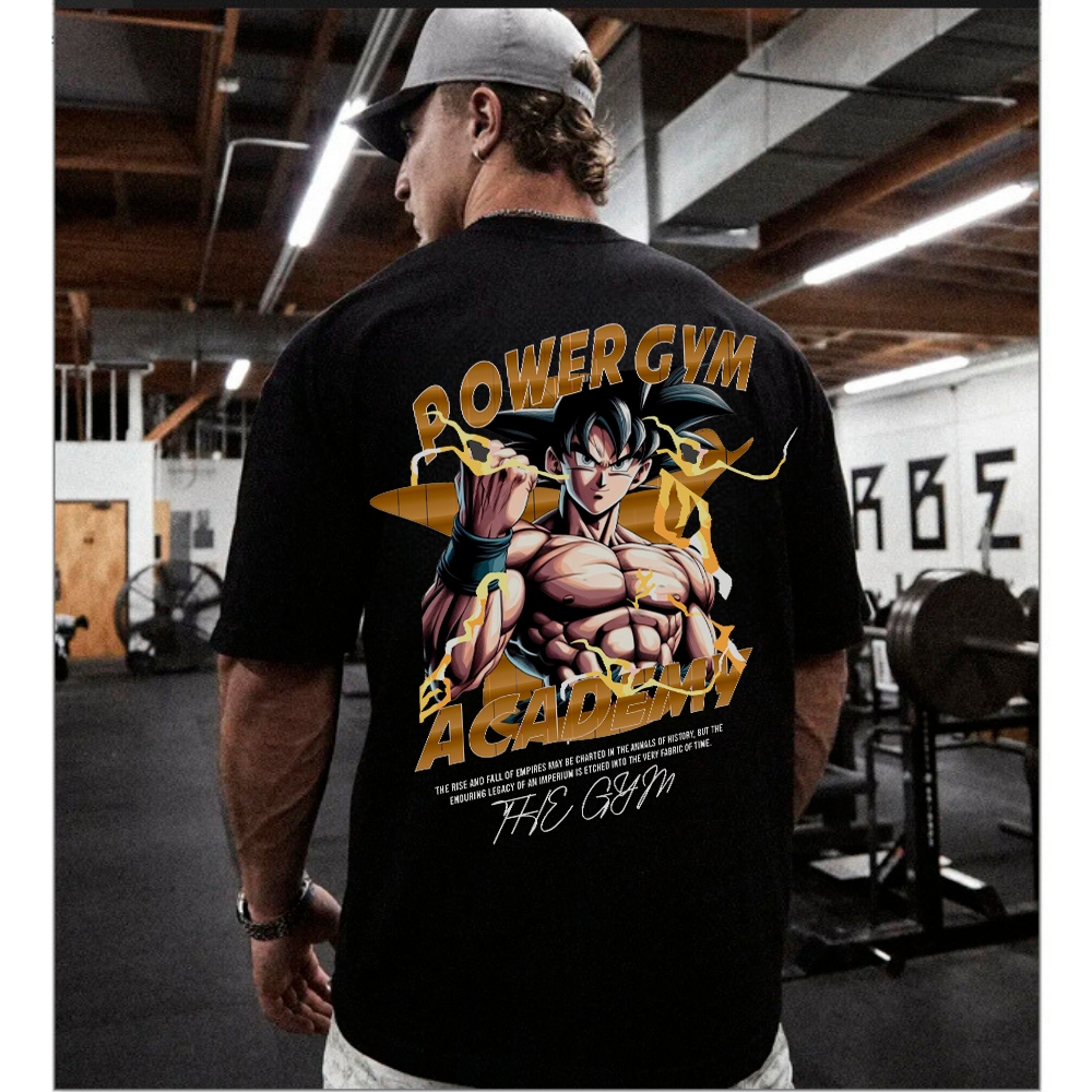 Camiseta Oversized Premium Anime Academia Power Gym Goku Estampa Costas Unissex Streetwear Unissex