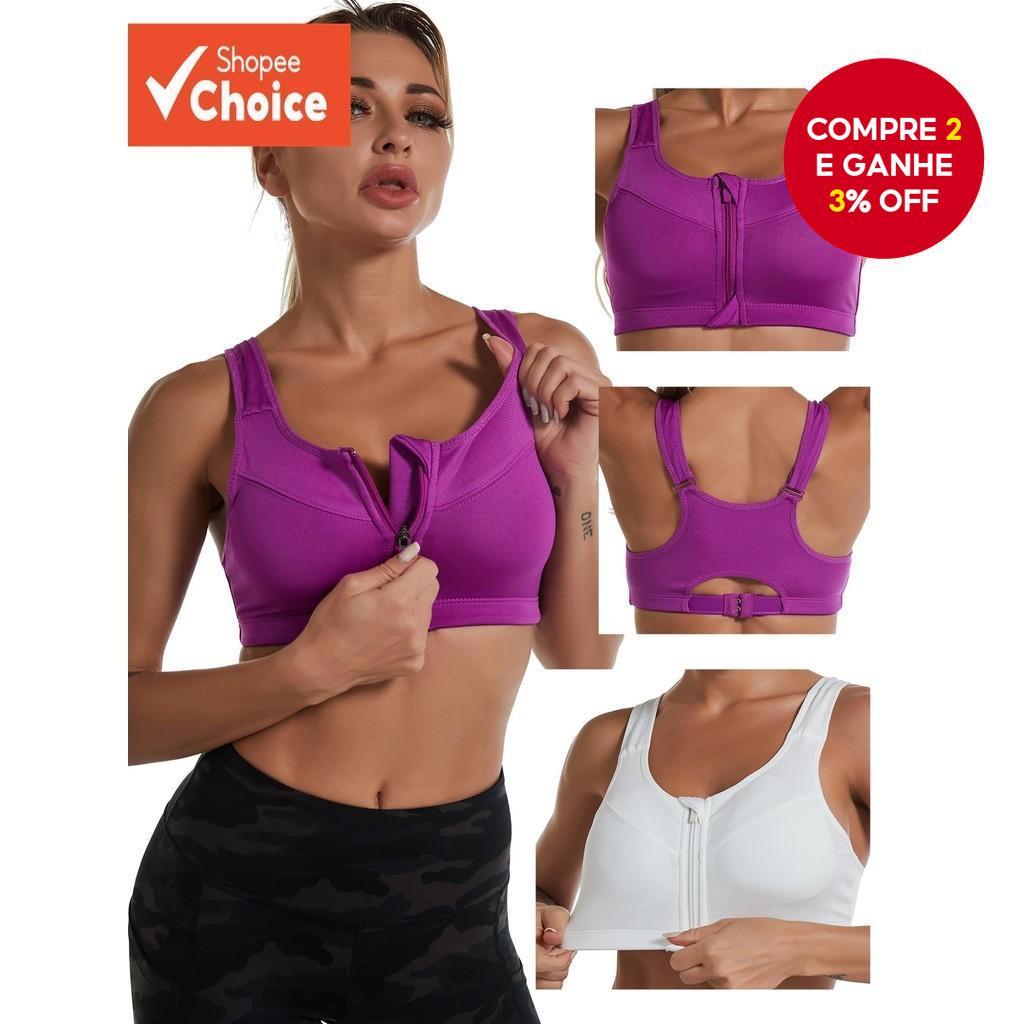 Sutiã Esportivo Com Zíper Frontal Sem Anel De Aço , Push-Up Para Ioga , Colete De Roupa Íntima Feminina Corrida À Prova
