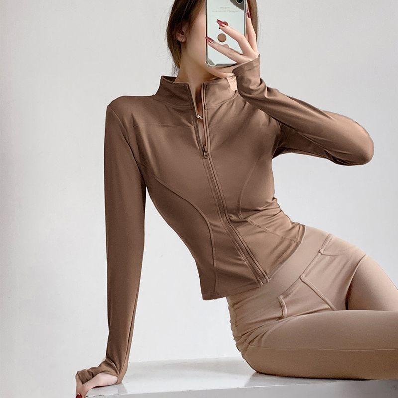 Jaqueta Esportiva Feminina Verão Cinched Bodycon Topo Yoga Manga Longa Fino Cardigan Ao Ar Livre