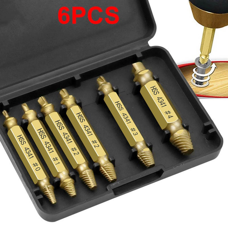 6 Pcs Danificado Parafuso Extractor Broca Conjunto Removedor De Aço Carbono Chave De Fenda Quebrado Fora