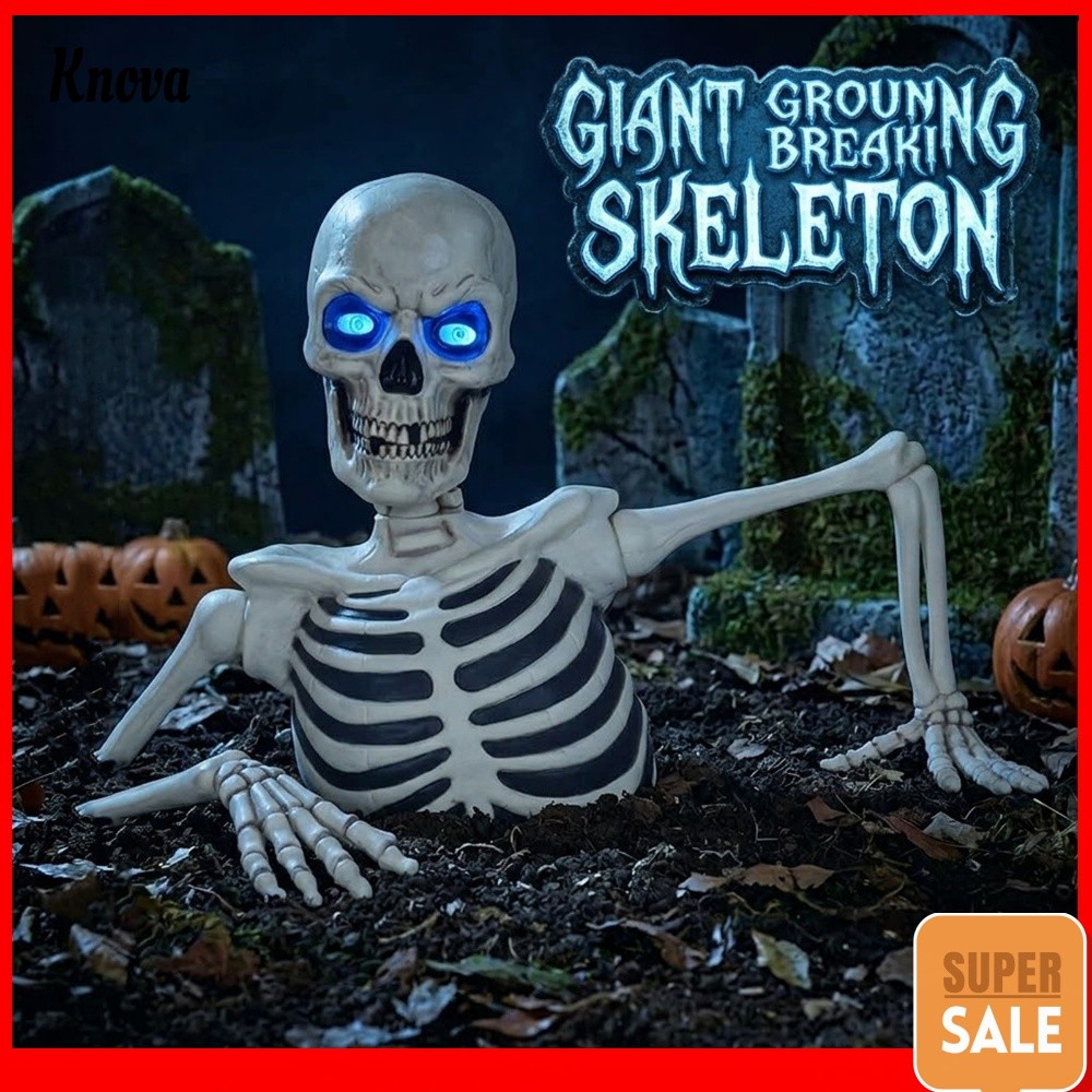 Breaking Ground Gigante Halloween Crânio Quintal Prop LED Olhos Brilhantes Braços Poseáveis Ao Ar Livre