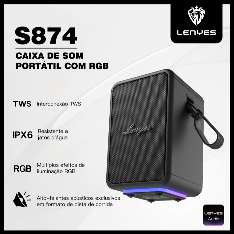 LENYES Caixa de Som Bluetooth 5.3 TWS RGB Compatível com App Mini Alto-falante Preto/Branco