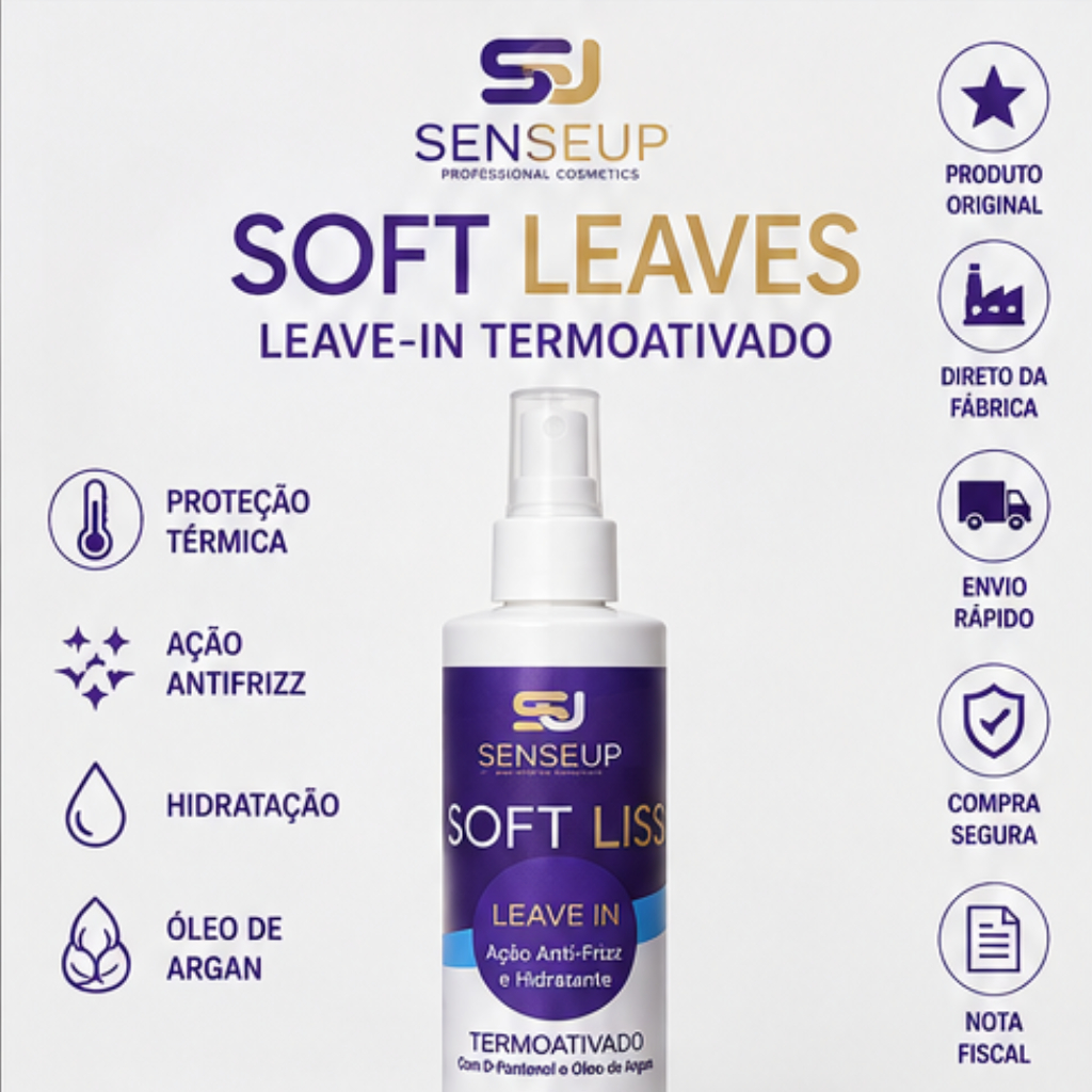 Leite Capilar Leave-in Soft Liss 200ml – D-Pantenol, Óleo de Argan, Proteção Térmica, Antifrizz Brutona by SenseUp