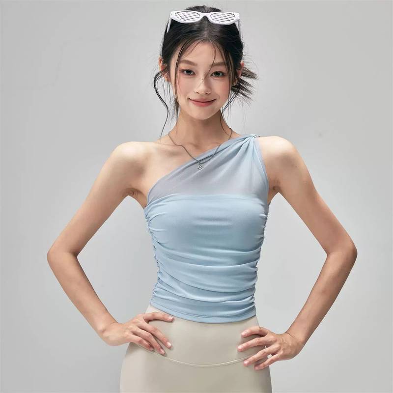 Fitness Girls' One-Piece Sports Vest Shockproof Outer Wear Yoga Clothes Underwear Mesh Pilates Training Top DXao