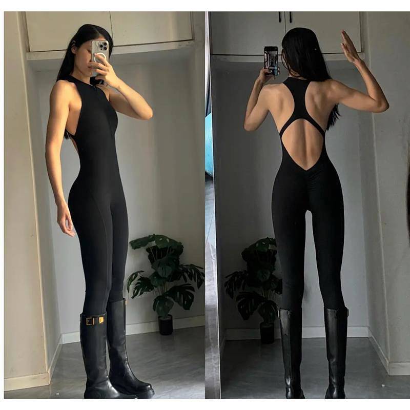 European and American Style Slimming Peach Jumpsuit Yoga Hip Lifting Zipper Hollow Back One-Piece Sports Pants Dl5H