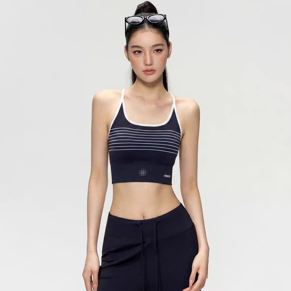 Sutiã Esportivo Listrado , Top Crop Feminino , Almofada Fixa , Alta Elasticidade , Respirável , Yoga , Academia , Fitnes