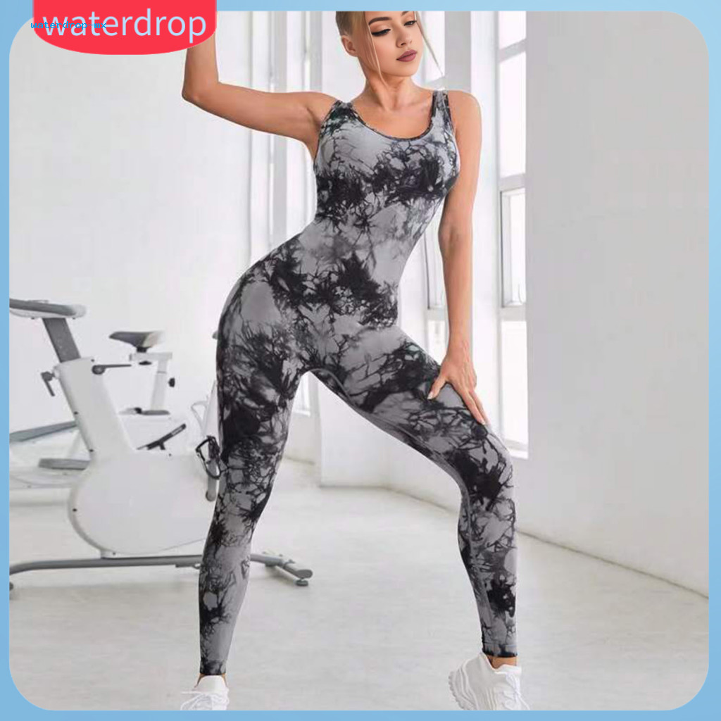 Women’s Sport Jumpsuit Tie-dye Yoga Outfit Moisture Wicking Butt-lifted Skinny Jogging Running Athletic Wear Comfortab