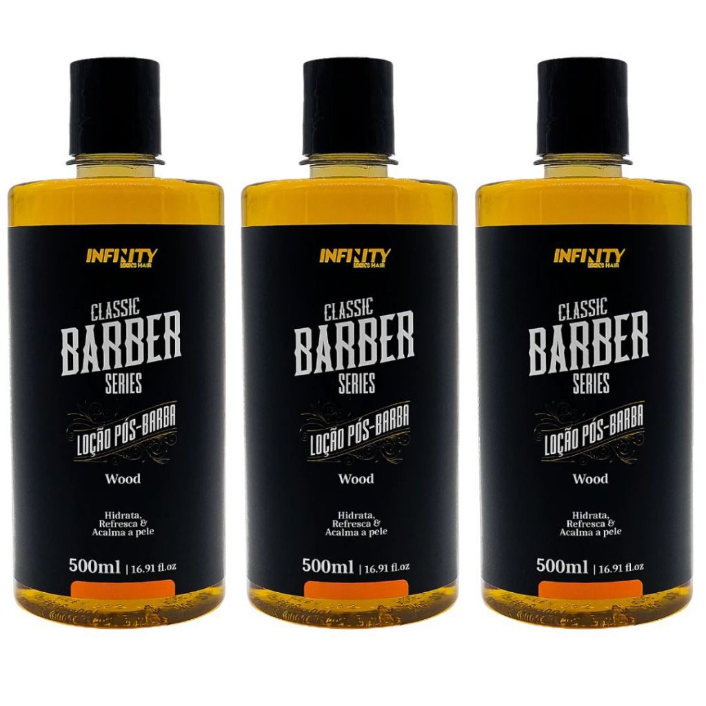kit 3x Loção Pós-Barba Wood 500ml INFINITY LOOKS HAIR - Envio Imediato