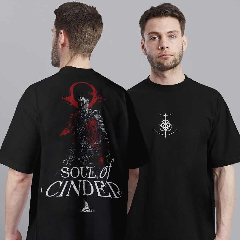 Camiseta Oversized Souls Of Cinder Elden Ring RPG 100% Algodão Plus Size Unissex T-shirt Camisa Inverno