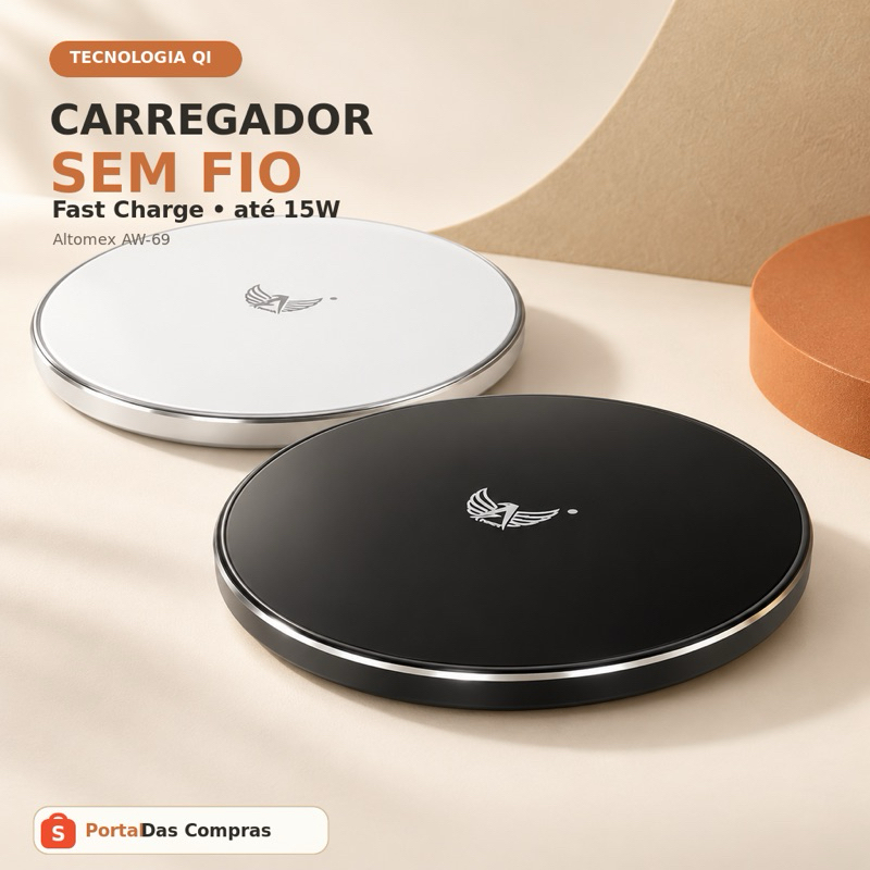 Carregador Sem Fio Qi Turbo Fast Charge 15W Indução LED Rápido