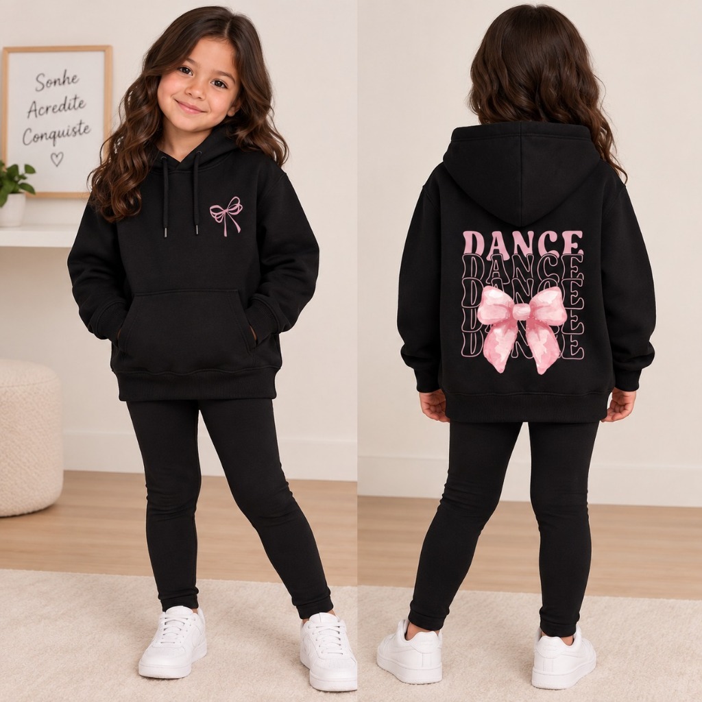 Moletom Infantil Blusa de Frio Canguru Premium Laço Dance Quentinho Feminino Aesthetic Delicado