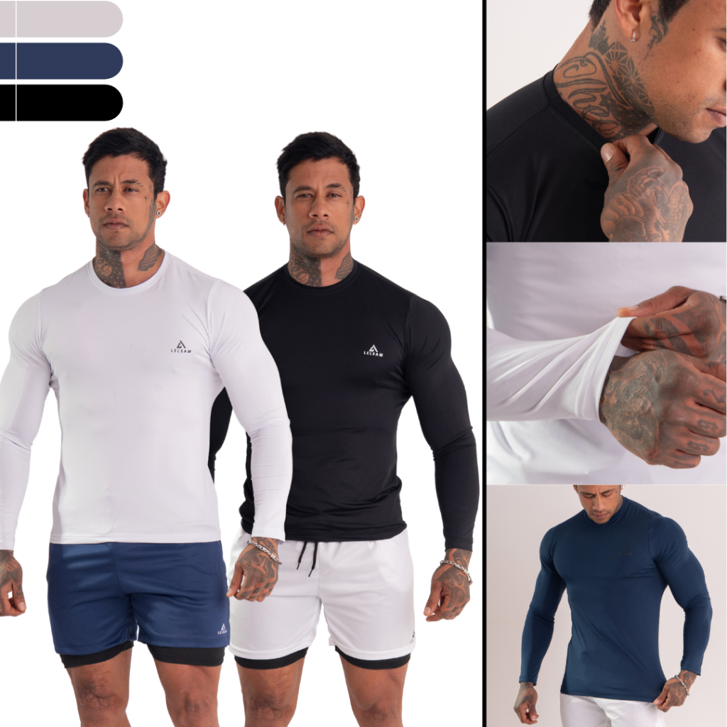 Kit 2 Camisas Manga Longa Térmicas Masculina Esportiva Proteção UV Compressão Treino Inverno