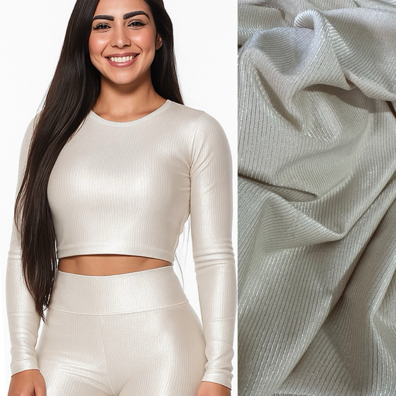 Cropped Blusinha Manga Longa Inverno Microcanelado Glow Compressão