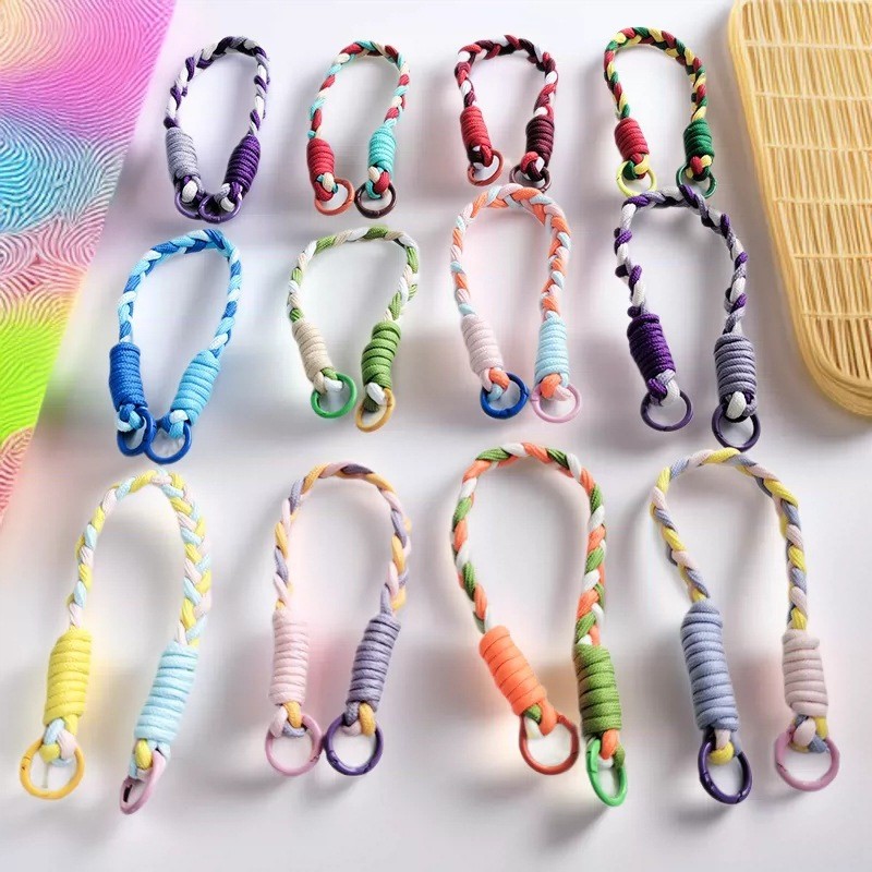 Cordão de Telefone Trançado Colorido de Três Fios Dopamine, Chaveiro para Garrafa de Água, Cordão para Bolsa, Capa para