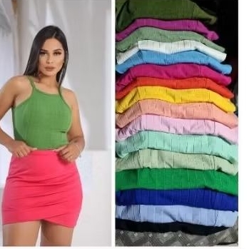 Regata Feminina Canelada Halter Neck Blusa Cropped Alcinha Decote Americano Várias Cores Tendência