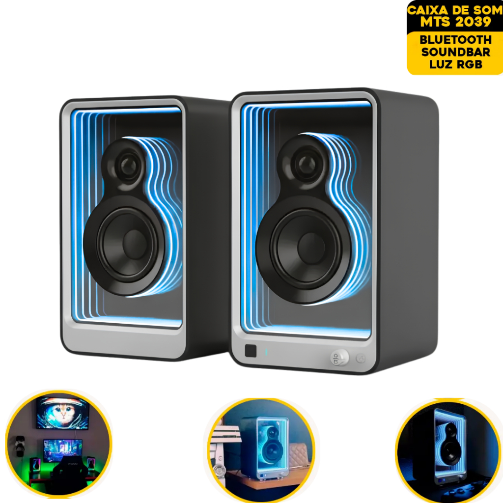 Caixa de Som Bluetooth 100W RMS RGB 2.0 Estéreo para PC Gamer TV USB ARC Bivolt-TOMATE