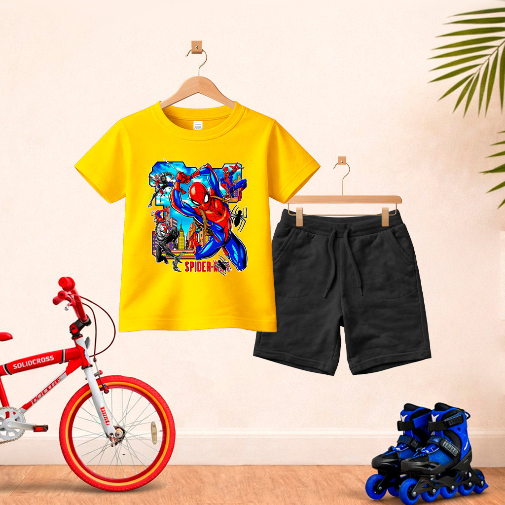 Camiseta Short Conjunto Infantil Desenho Homem Aranha Spider  Em Algodão Casual