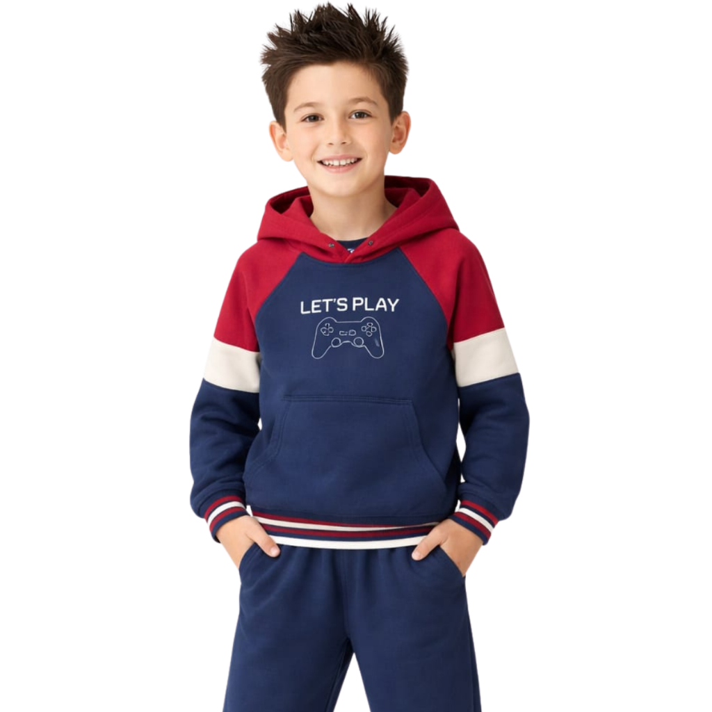 Conjunto infantil menino moletom flanelado com capuz Teddy tamanho 10 ao 14 18105