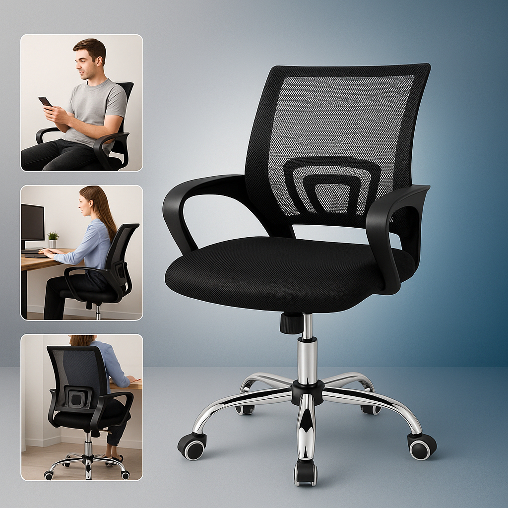 Cadeira de Escritório Ergonômica Giratória Confortável I Ajuste Altura I Home Office Encosto em Mesh Estudo I Executiva