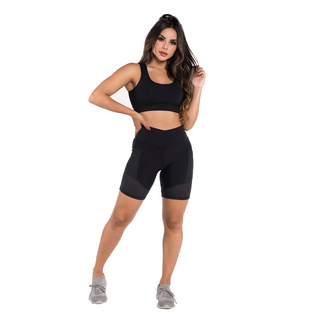 Conjunto Fitness Feminino Dily Poliamida com Mesh Roupas para Academia Fabricação Própria