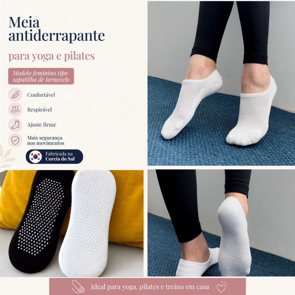 Feito Na Coreia Meias Femininas Para Ioga E Pilates , Antiderrapantes Com Malha De Bolinhas Mistura De Algodão