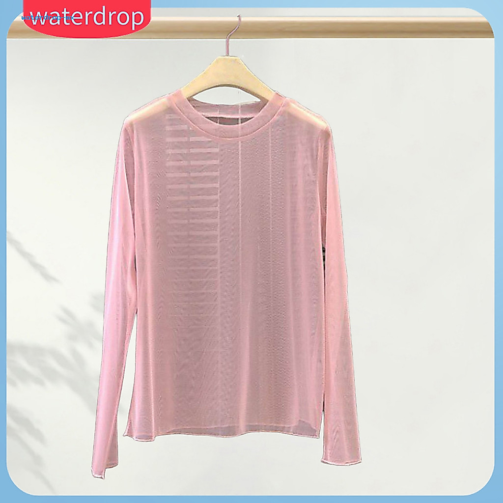 Women’s Uv Protection Long Sleeve Beach Top Round Neck Loose Fit Quick Dry Sheer Blouse Lightweight Sun-blocking Shirt