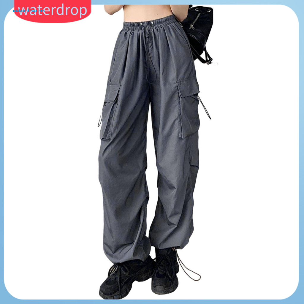 Women’s Elastic Waist Cargo Pants Quick-dry Mid-rise Wide Leg Trousers with Multi Pockets Lightweight Sports for Outdo