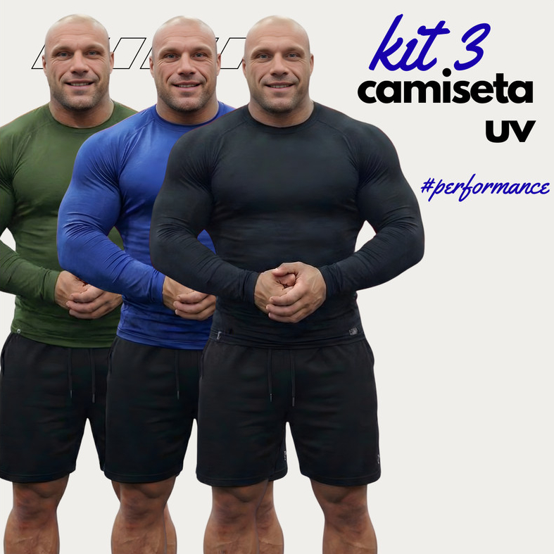 Kit 3 Camisas Térmica Proteção Uv 50+ Segunda Pele Camiseta Blusa Tamanhos Extra Grande Academia Manga Longa