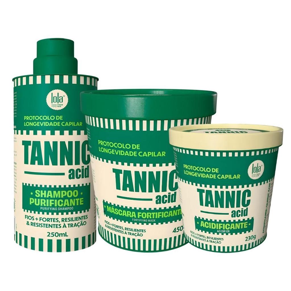 Kit Lola Tannic Acid: Shampoo 250ml, Máscara 450g e Acidificante 230g