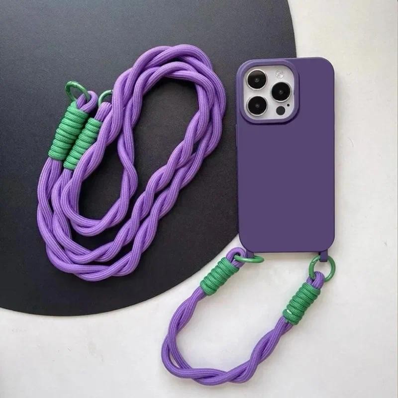 Crossbody Cordão Colar Alça De Pulso Silicone Caso Telefone Para iPhone 16 15 14 13 12 11 15 Pro X XS Max XR Plus Capa