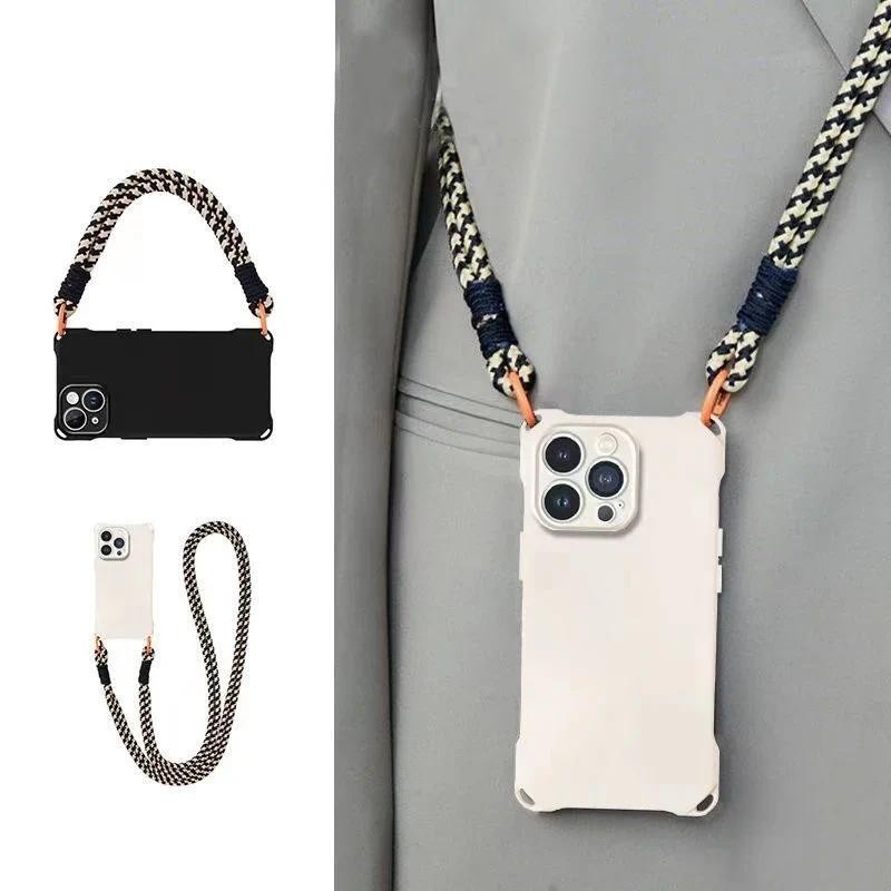 Crossbody Colar Cordão Caso De Telefone iPhone 15 14 13 12 11 Pro Max 16 Plus XR X XS Colorido Trançado Longo Capa Macia
