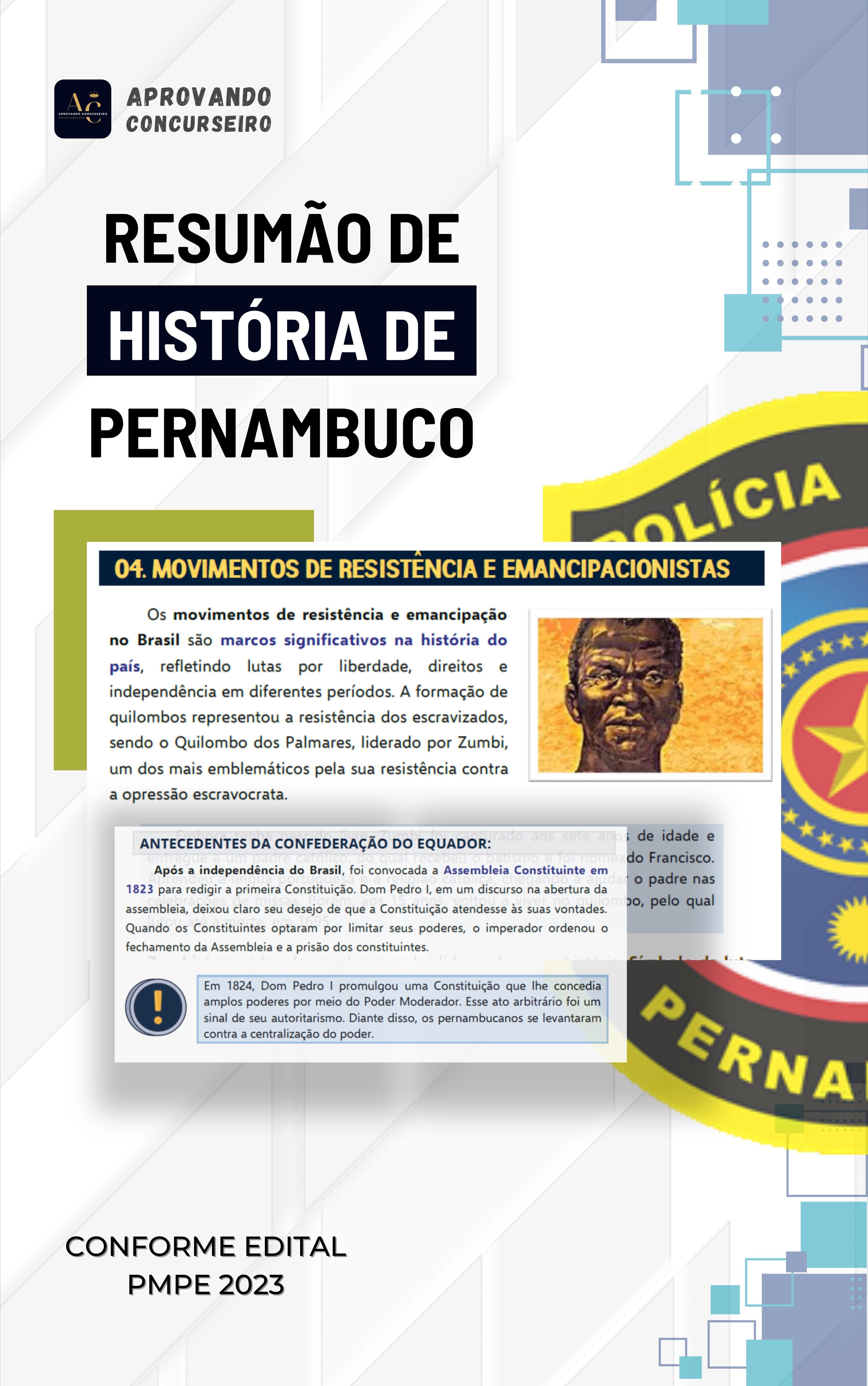 RESUMÃO DE HISTÓRIA DE PERNAMBUCO + 120 QUESTÕES COMENTADAS DE HISTÓRIA DE PERNAMBUCO.