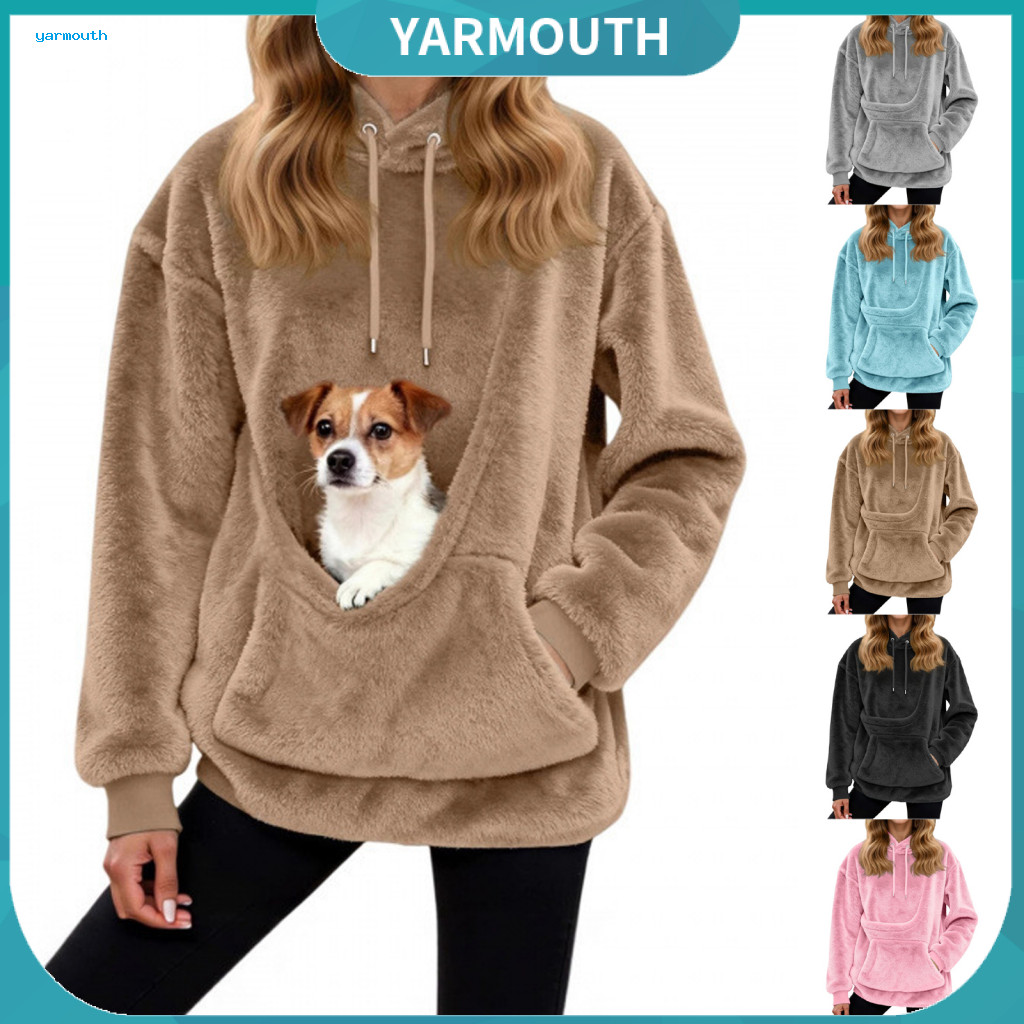 Oversized Pet Pouch Hoodie Cozy Kitten Women’s Fuzzy with Kangaroo – Dog Cat Carrier Pullover for Fall Winter for