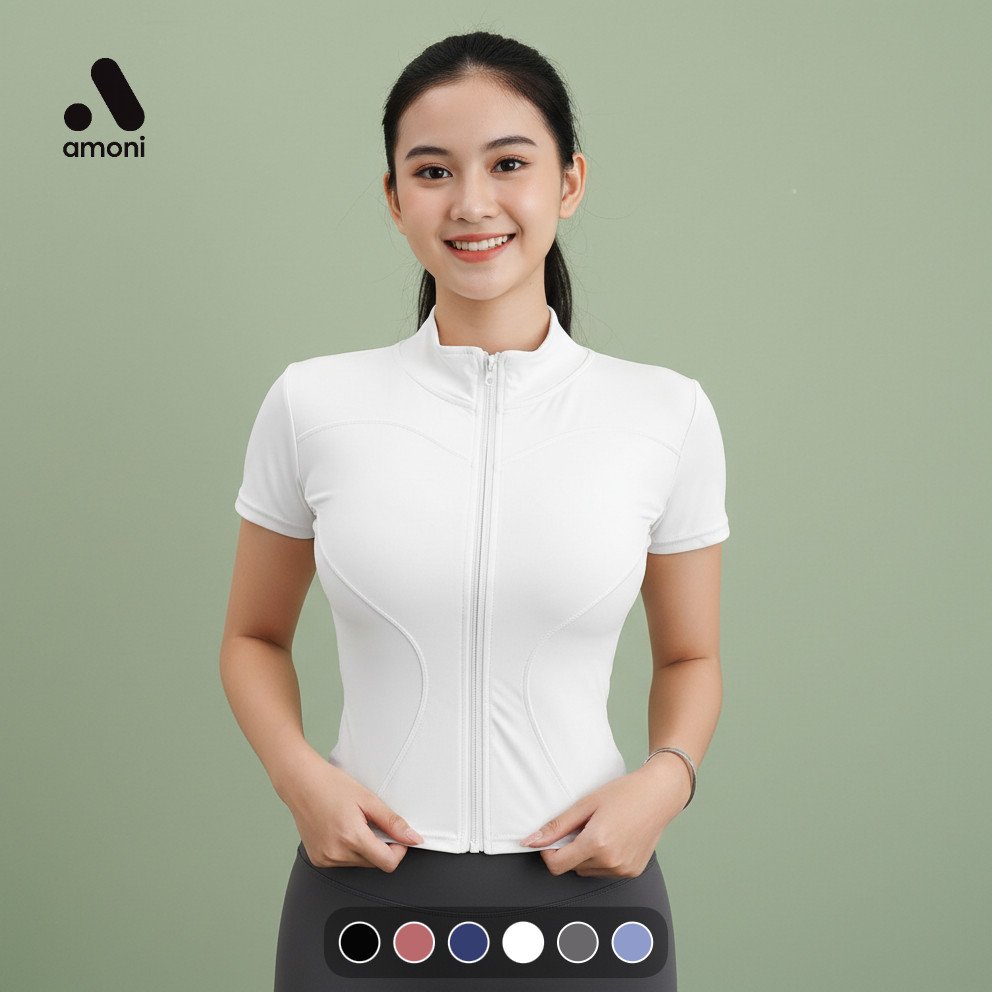 Amoni JK8009 Gym Yoga Body Fit Crop Top Jaqueta Cardigan Esportiva