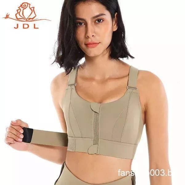 JDL. Mulheres Sports Bras Calças Top Crop Yoga Vest Frente Zipper Vest Plus Size Alça Ajustável Shockproof Gym Fitness A