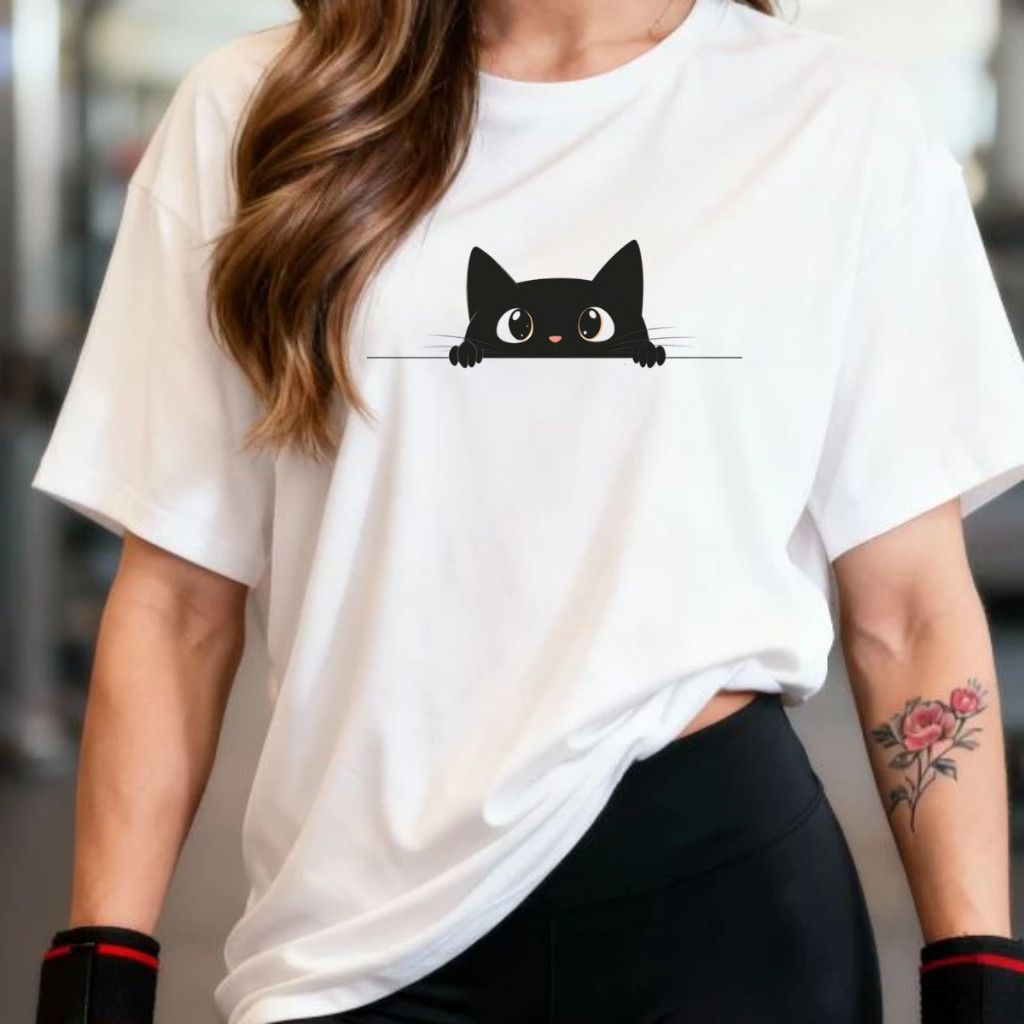 Camiseta Camisa T-shirt 100% Algodão Feminina Gym Academia Musculação Gatinho Promoção