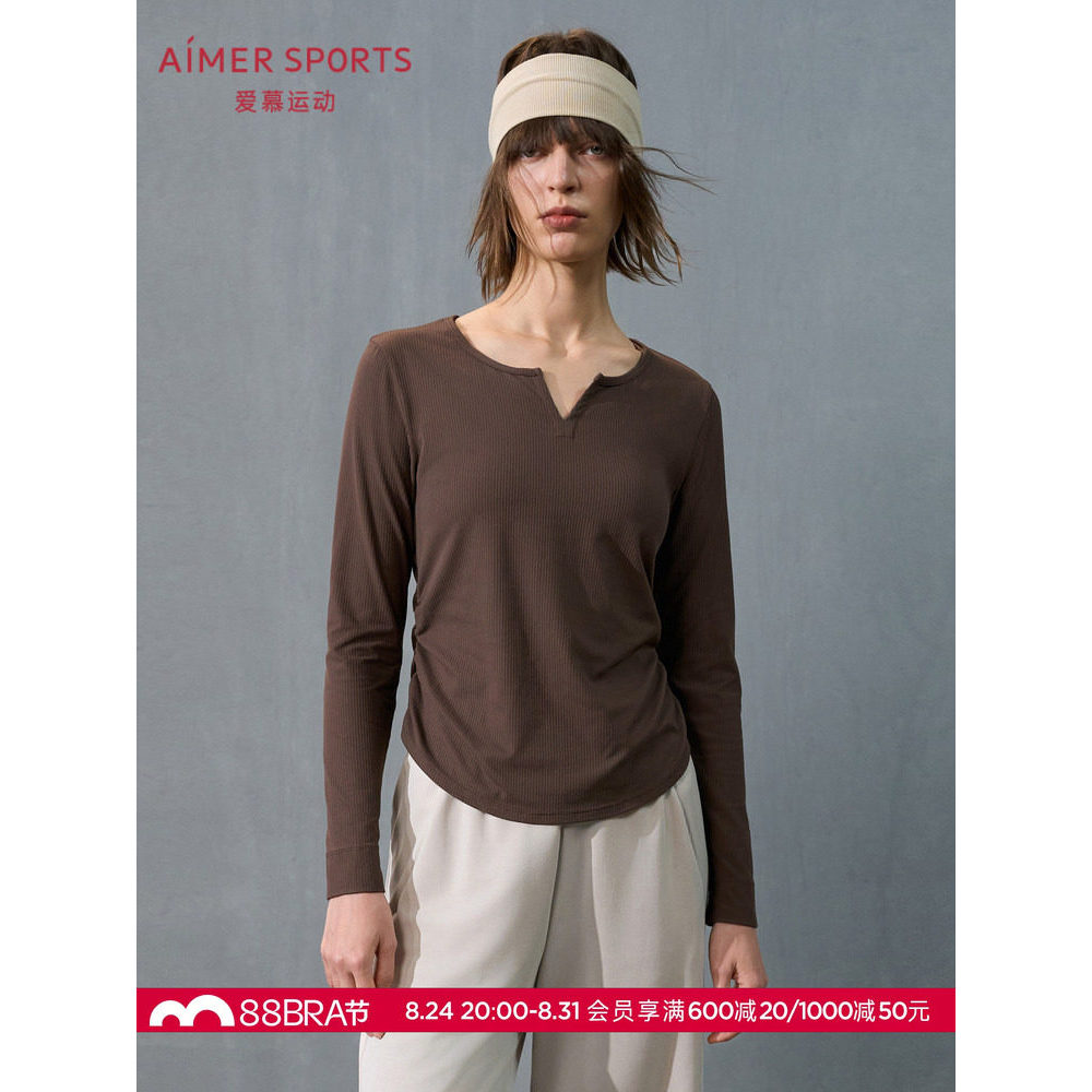 Aimu Sports Morning Style Senhoras Slim-fit Casual Com Decote Em V Yoga Manga Comprida Bottoming Camiseta Top AS144T21