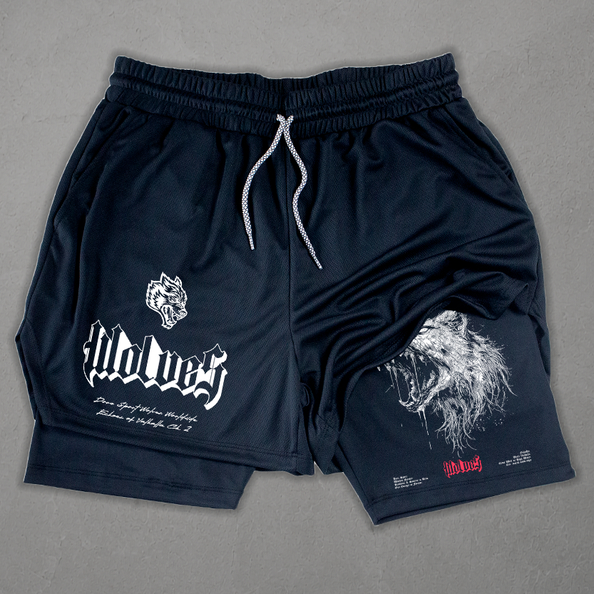 Short Bermuda 2 Em 1 Compressão Gym Fitness Academia Wolv Academy Dark Horror Gotico Sports Streetwear Gym Fitness Y2k