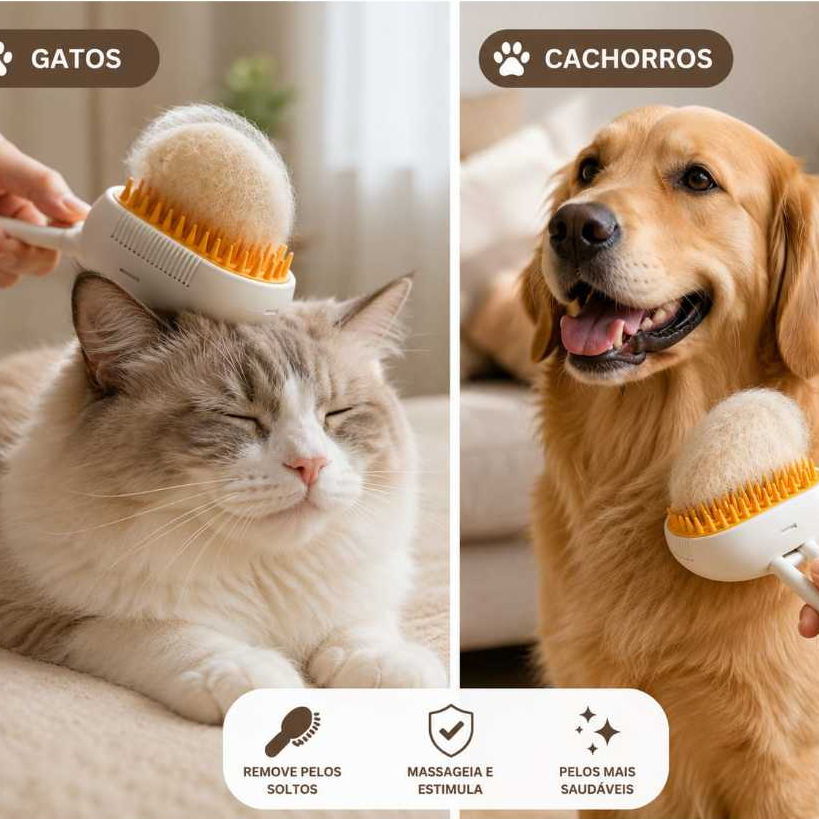 Escova de vapor para pets (Steamy Cat Brush / Cachorros e Gatos)