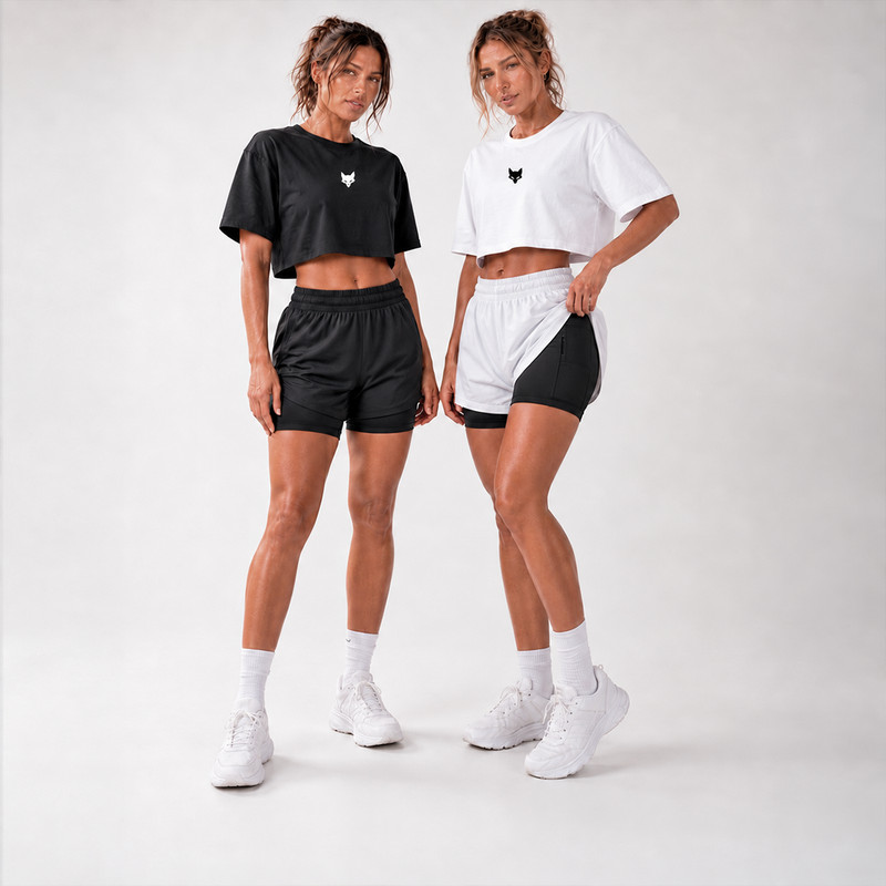 Kit Combo Look Cropped Feminino Short 2 Em 1 Bolso Interno Pilates Yoga Funcional Oferta Especial