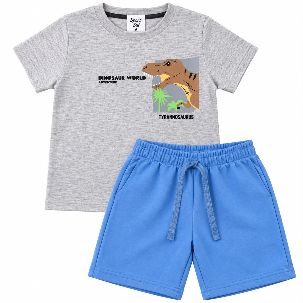 Conjunto Infantil Menino Dinossauro Camiseta Bermuda Sport Sul