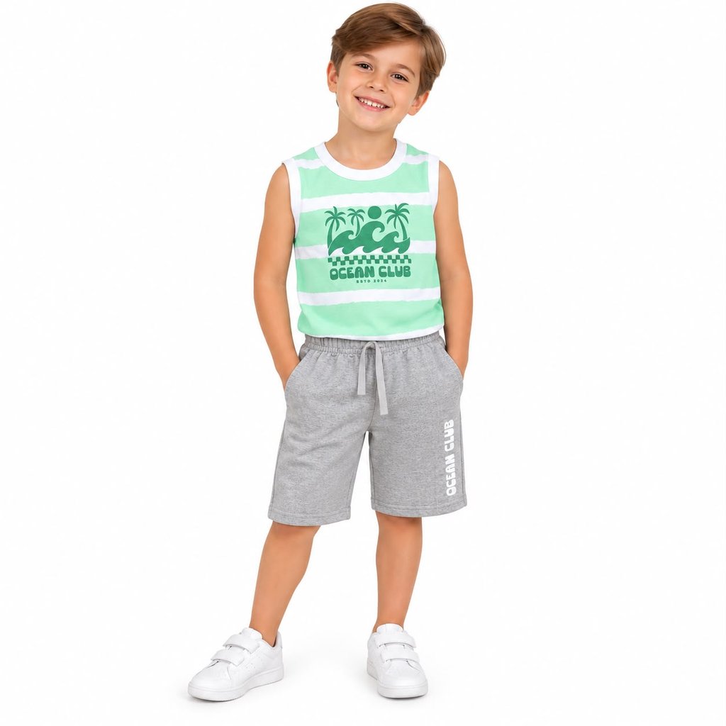Conjunto Infantil Menino Regata e Bermuda Ocean Club Verão Sport Sul
