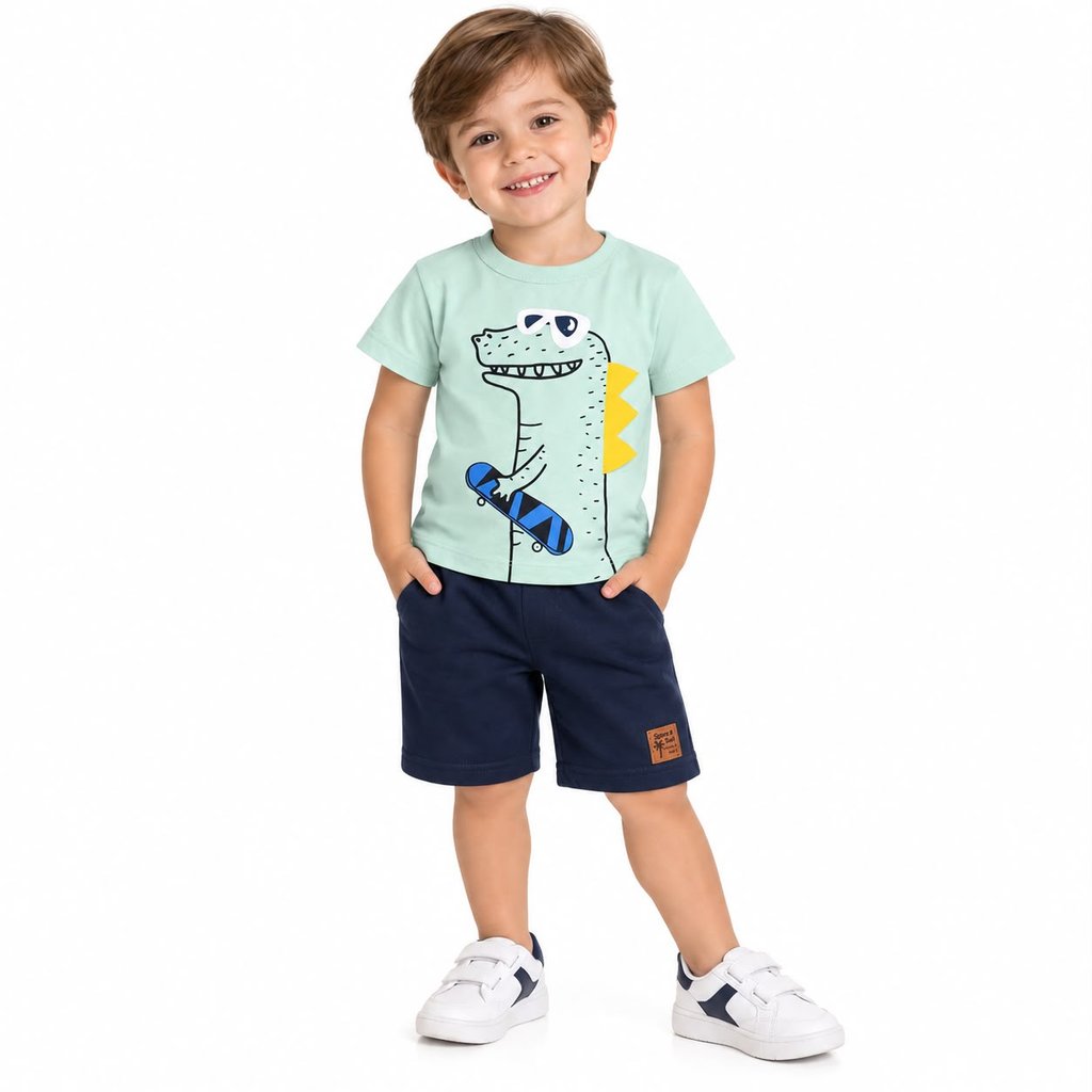 Conjunto Infantil Menino Dinossauro Camiseta e Bermuda Sport Sul