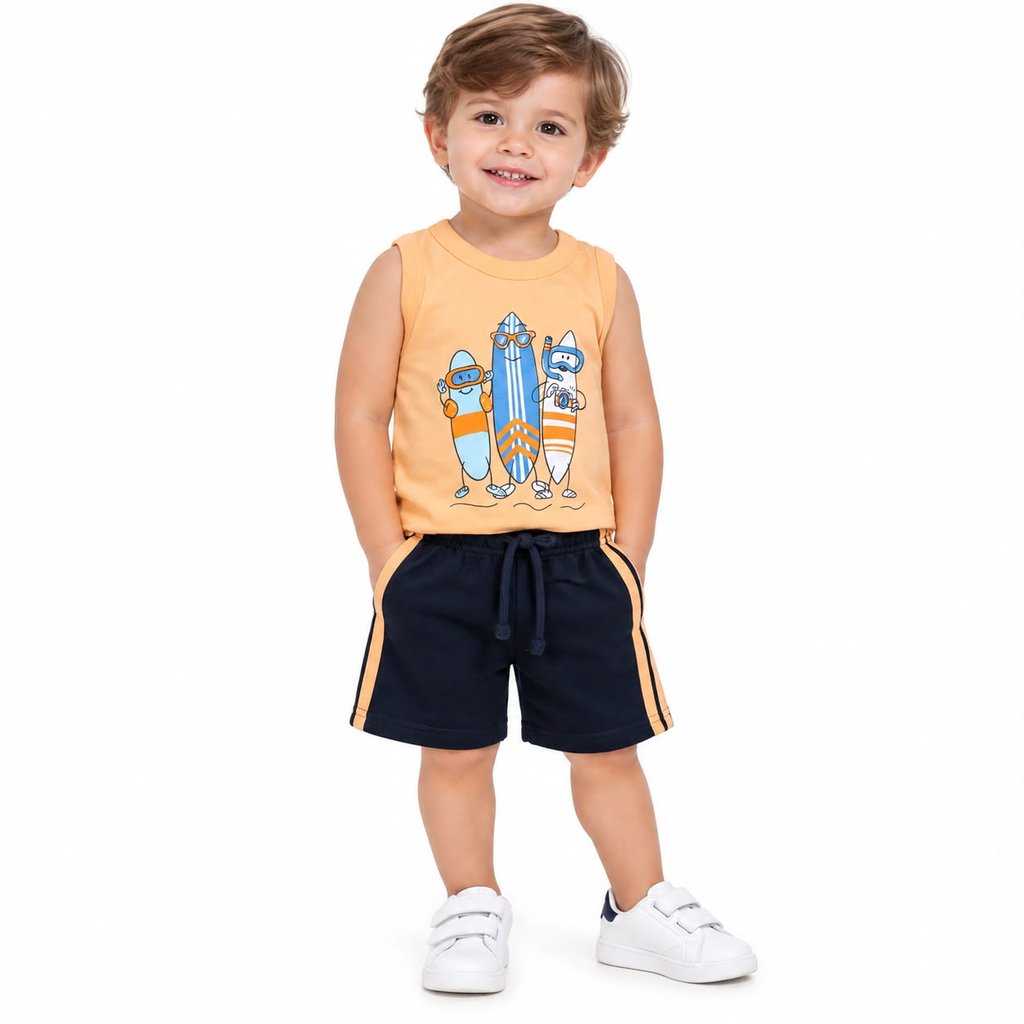 Conjunto Infantil Menino Regata e Bermuda Surf Verão Sport Sul