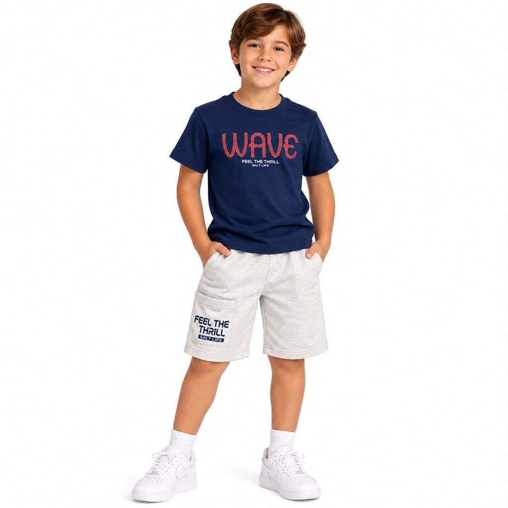 Conjunto Infantil Menino Camiseta WAVE + Bermuda Casual Sport Sul