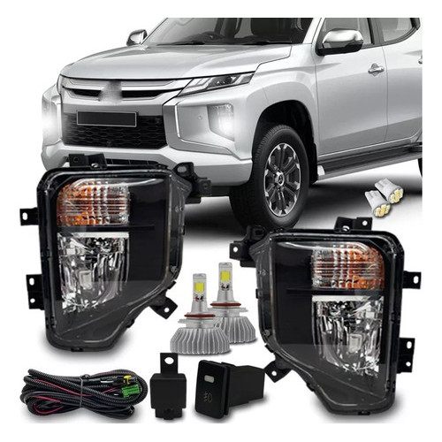 Kit Farol Milha Neblina Mitsubishi L200 2020/ 2021 + Super Led 6000k