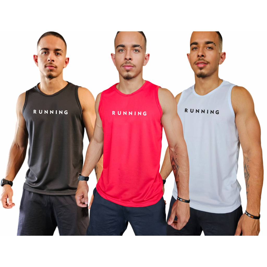 kit 3 regatas  - RUNNING - Dryfit Premium respirável Uv Protection Academia ou Esportes